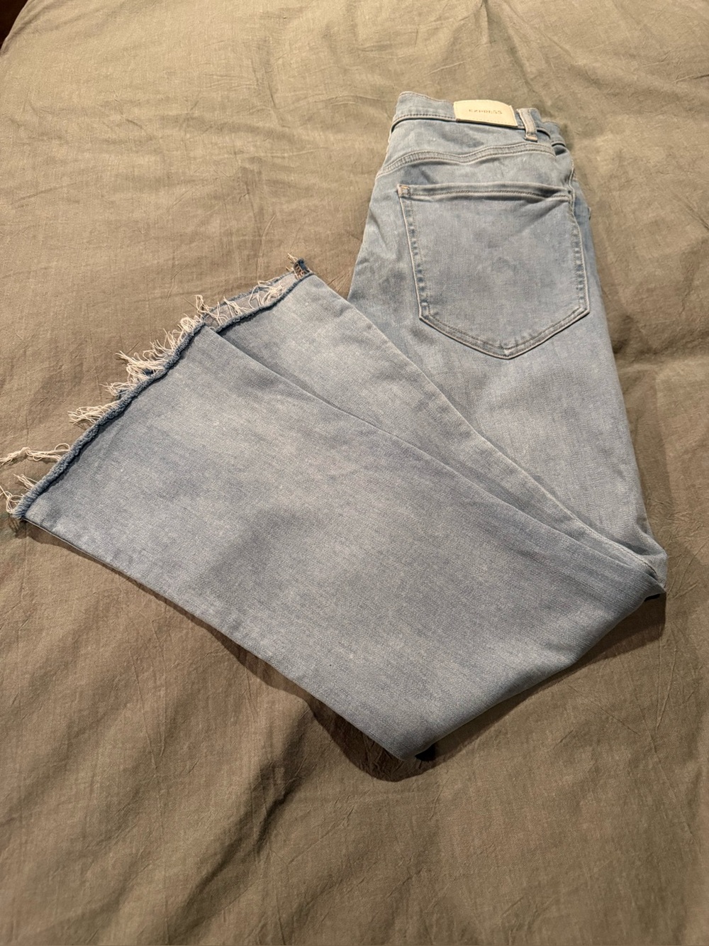 Express Light Blue Wide Leg Frayed Hem Jeans
